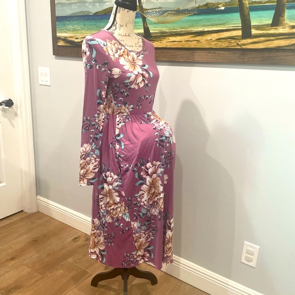 PinkBlush Maternity Dress long sleeves floral Small purple - Picture 1 of 3